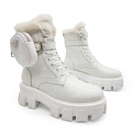 Унисекс кроссовки Prada Monolith Brushed Rois Leather and Nylon Boots White