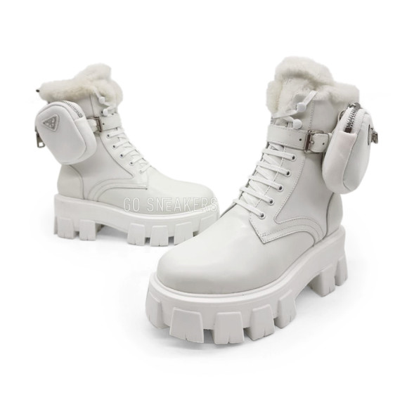 Унисекс кроссовки Prada Monolith Brushed Rois Leather and Nylon Boots White
