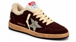 Golden Goose Ball-Star Winter Brown Shearling With Silver Glitter Star