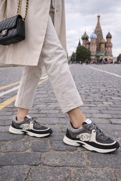 Женские кроссовки Chanel Tweed Sneakers Grey/Brown/Black