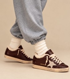 Golden Goose Super-Star Mens Winter Brown Shearling With Suede Star