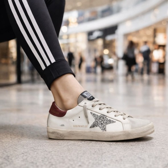 Женские кеды Golden Goose Super-Star Beige Silver Glitter Star