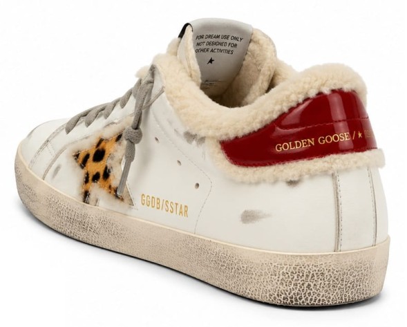 Женские зимние кеды Golden Goose Super-Star Winter White Shearling Leopard Star