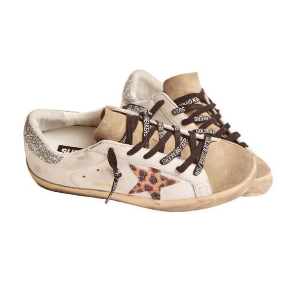 Женские кеды Golden Goose Superstar with Leopard Print and Swarovski Crystal Star