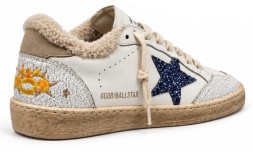 Golden Goose Super-Star Winter White Shearling Blue Glitter Star
