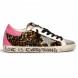 Женские кеды Golden Goose Superstar in Leopard Pint with Silver Glitter Star and Fuchsia Heel Tab