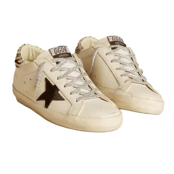 Женские кеды Golden Goose Superstar Black Star and Zebra Print Heel Tab