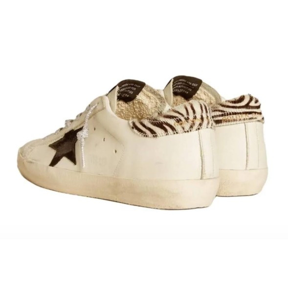 Женские кеды Golden Goose Superstar Black Star and Zebra Print Heel Tab