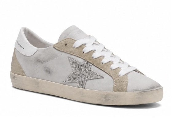 Женские кеды Golden Goose Super-Star Leather White/Beige Crystal Star