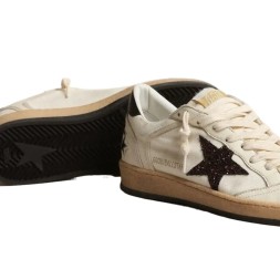 Golden Goose Ball Star Chicory-Coffee Glitter Star and Black Leather Heel Tab