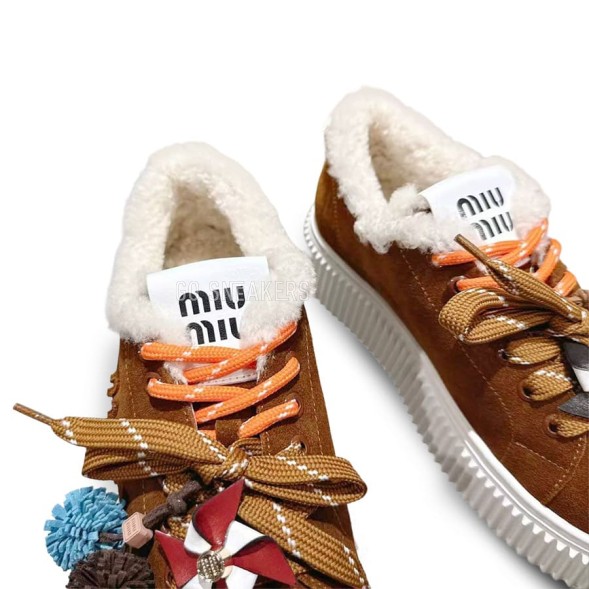 Женские зимние кеды на платформе Miu Miu Winter Sneakers Platform Suede Brown