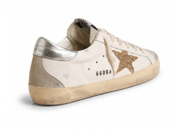 Golden Goose GG Super-Star With Gold Glitter Star and Ice-Gray Suede Inserts