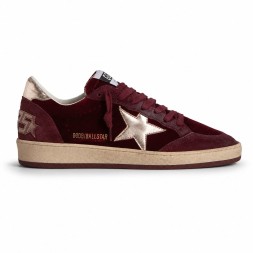 Golden Goose Ball Star Velvet Ruby Red with Silver Star and Heel Tab
