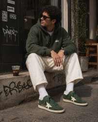 Golden Goose Ball Star Green suede with White leather star and White heel tab