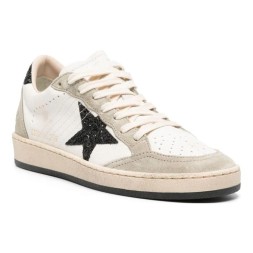Golden Goose Ball Star in Nappa and Suede with Black Glitter Star and Heel Tab