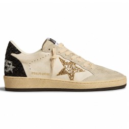 Golden Goose Ball Star in Nappa with Gold Glitter Star and Black Heel Tab