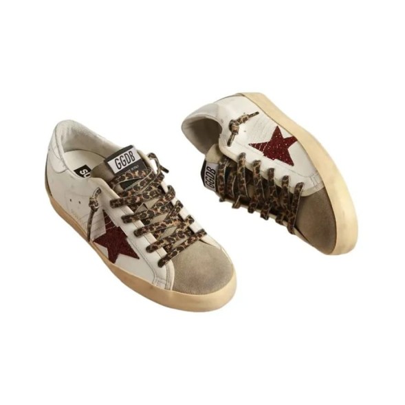 Женские кеды Golden Goose Superstar Burgundy Glitter Star and Silver Heel Tab