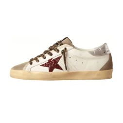 Golden Goose Superstar Burgundy Glitter Star and Silver Heel Tab