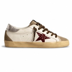 Golden Goose Superstar Burgundy Glitter Star and Silver Heel Tab