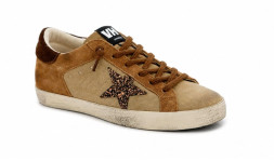 Golden Goose Super-Star in Beige and Brown Suede Wth Brown Glitter Star