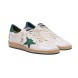 Мужские кеды Golden Goose Ball Star in White Nappa with Green Leather Star and Hell Tab