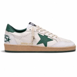 Golden Goose Ball Star in White Nappa with Green Leather Star and Hell Tab