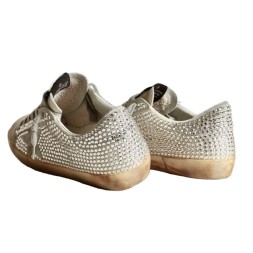 Golden Goose Superstar in Aged White Nubuk with Swarovski Crystals