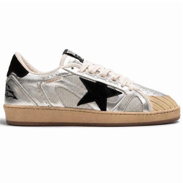 Женские кеды Golden Goose Ball Star LAB in Silver Leather with Black Suede Star and Heel Tab
