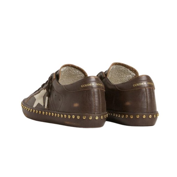 Женские кеды Golden Goose Superstar in Brown Leather with Cream Suede Star and Studs