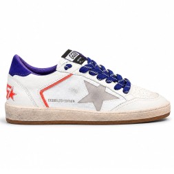 Golden Goose Ball Star LTD in Beige Leather with Clear Star and Blue Heel Tab