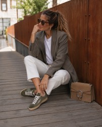 Golden Goose Ball Star Olive Suede with Silver Glitter Star