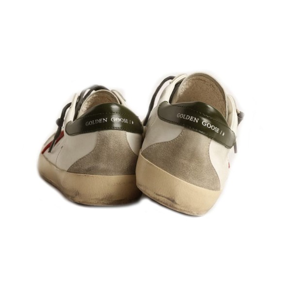 Мужские кеды Golden Goose Superstar Red Suede Star and Green Leather Heel Tab