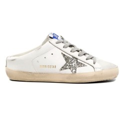 Golden Goose Superstar Sabot with Platinum Glitter Star and Suede Tongue